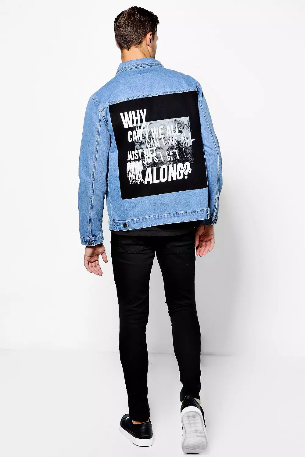 Mid Blue Denim Jacket With Photo Back Print boohooMAN USA